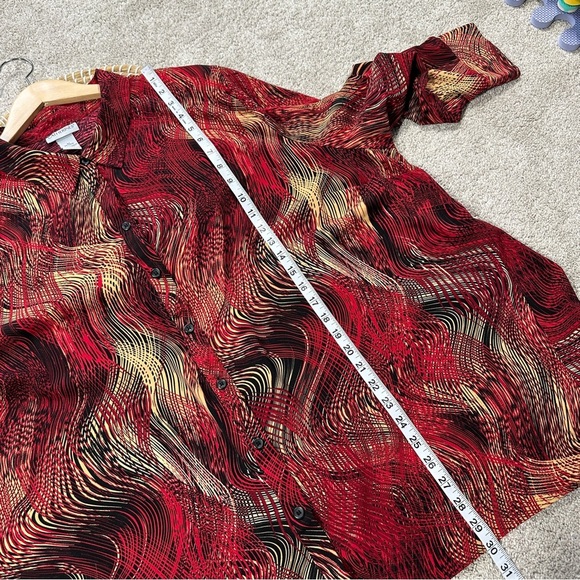 Catherines Collared Button-Up Top Blouse Asymmetric Artsy Boho Red Plus Size 3X - Picture 12 of 12
